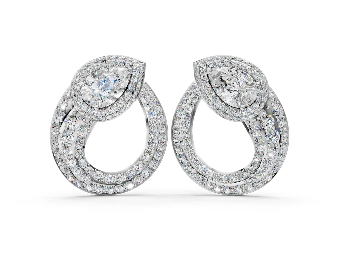 White gold Pear Diamond Open Teardrop Stud Earrings