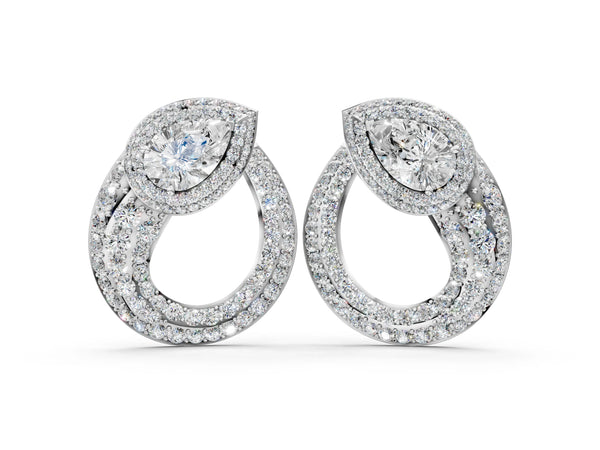Silver Pear Diamond Open Teardrop Stud Earrings