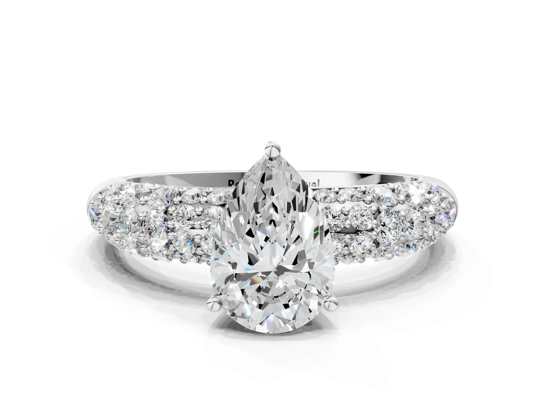 White gold Pear Diamond Pavé Band Solitaire Ring with Four-Prong Setting_49