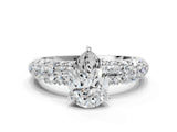 White gold Pear Diamond Pavé Band Solitaire Ring with Four-Prong Setting_49