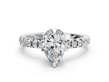 White gold Pear Diamond Pavé Band Solitaire with Four-Prong Setting_214