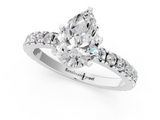 White gold Pear Diamond Pavé Band Solitaire with Four-Prong Setting_215