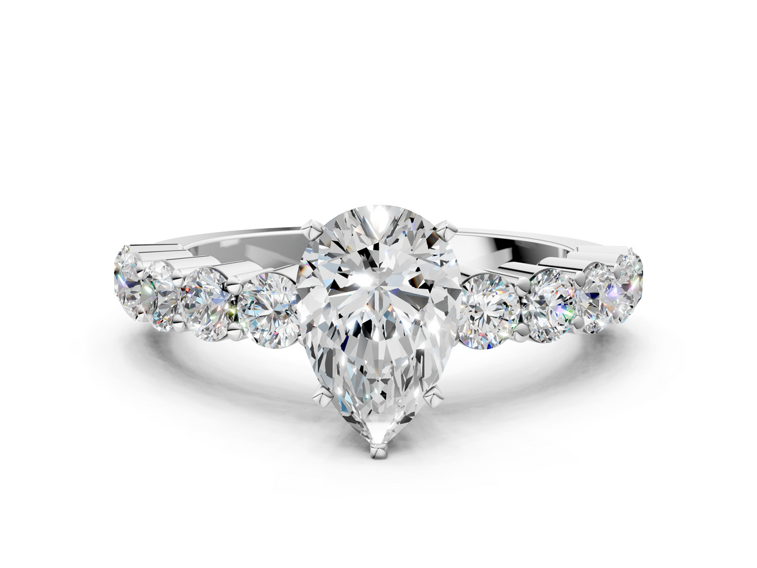 White gold Pear Diamond Pavé Band Solitaire with Four-Prong Setting_38