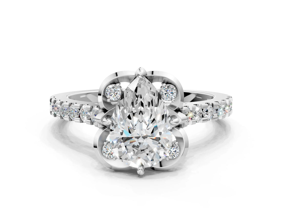 White gold Pear Diamond Pave Band with Floral Prong Setting_28