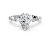 White gold Pear Diamond Prong Set Engagement Ring with Pave Band_241