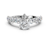 White gold Pear Diamond Prong Setting with Side Stones on a Pave Band_179