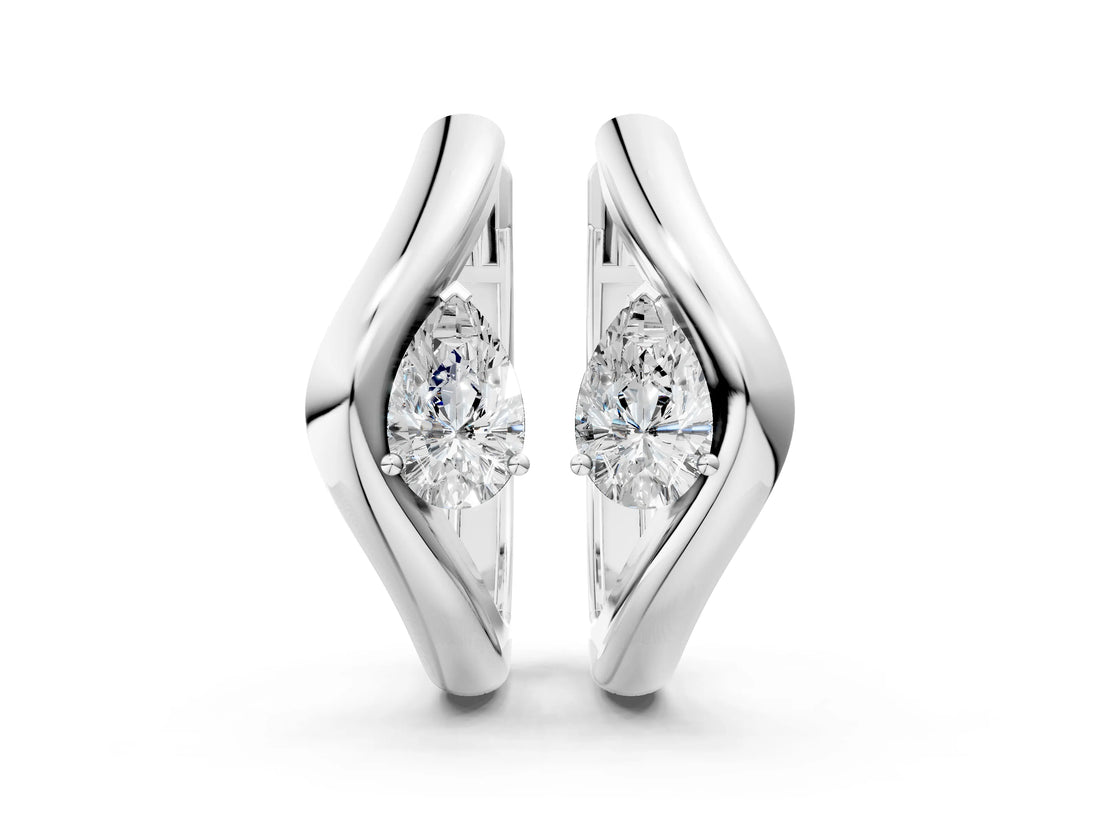 Silver 0.20 Carat E-F VVS-VS Pear Diamond Silhouette Hoop Earrings