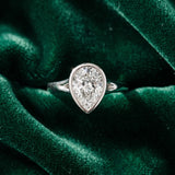 White gold Pear Diamond Solitaire Ring with Bezel Setting and Classic Band_6
