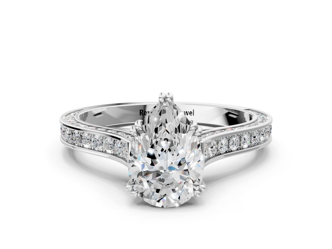 White gold Pear Diamond Solitaire with Pave Band and Six-Prong Setting_54