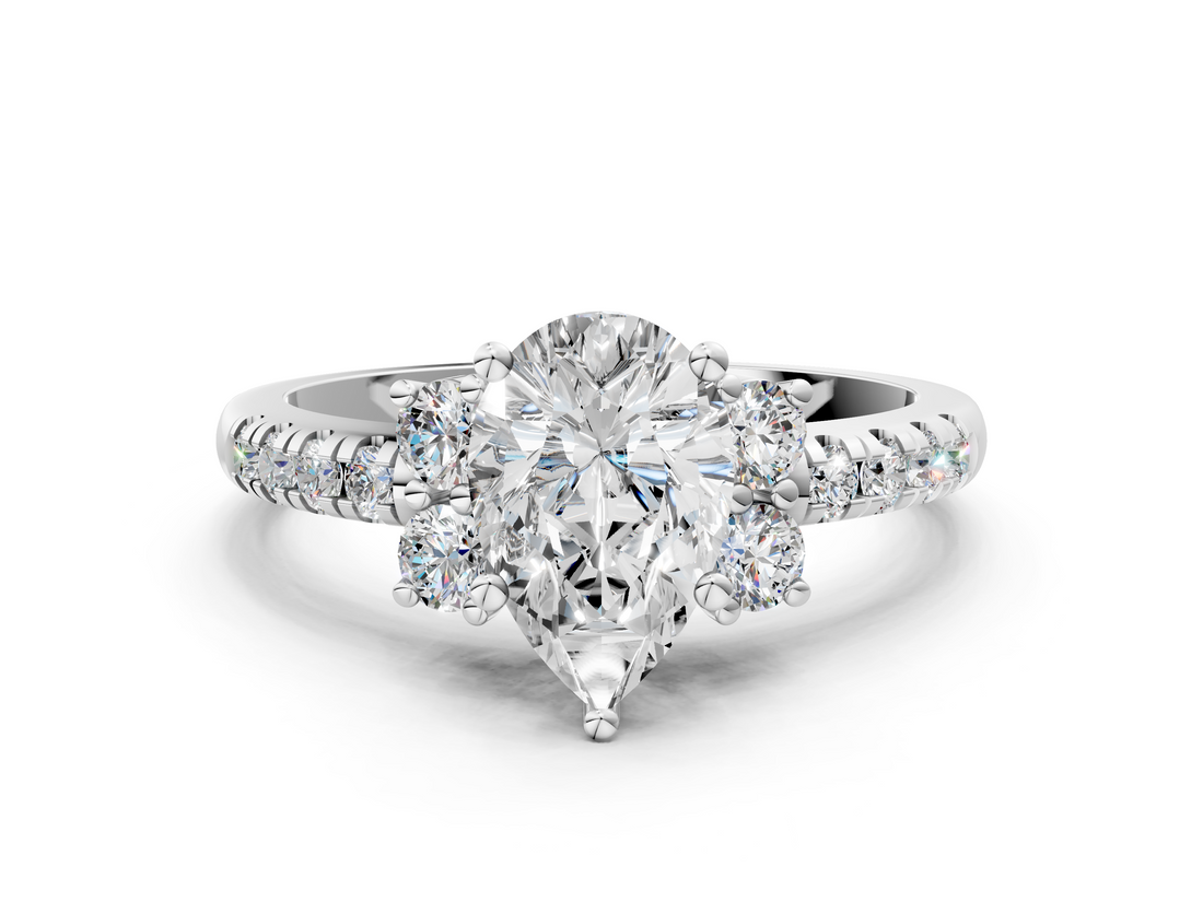 White gold Pear Diamond Three-Stone Pave Band with Four-Prong Setting_57