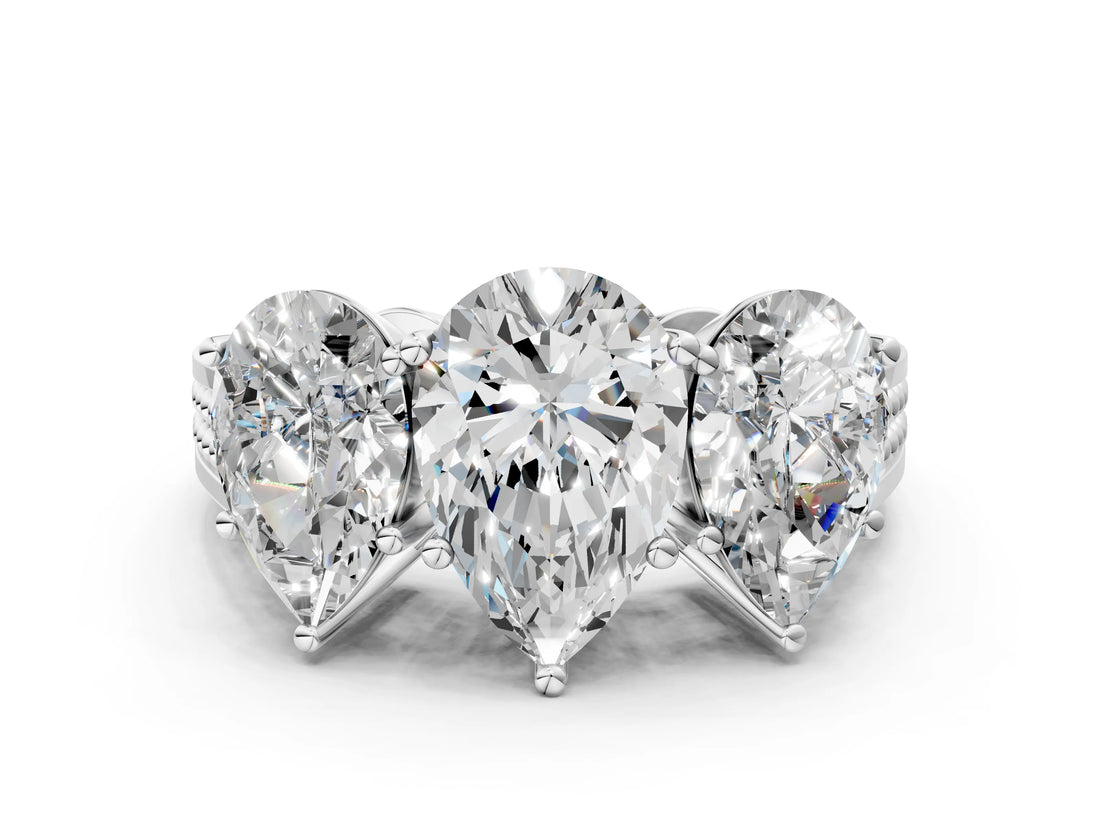 White gold Pear Diamond Three-Stone Ring with Prong Setting and Textured Band_30
