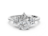 White gold Pear Diamond Three-Stone Ring with Trapezoid Side Stones and Prong Setting_23