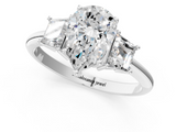 White gold Pear Diamond Three-Stone Ring with Trapezoid Side Stones and Prong Setting_24