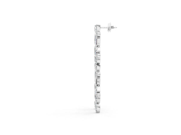White gold Pear, Emerald, and Round Diamond Linear Drop Earrings