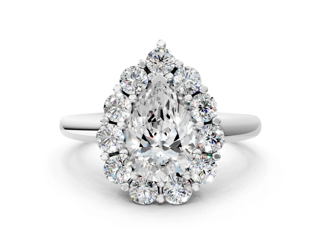 White gold Pear Halo Cluster Diamond Engagement Ring with Prong Setting and Polished Band_51