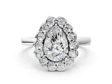 White gold Pear Halo Cluster Diamond Engagement Ring with Solitaire Band and Prong Setting_65