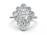 White gold Pear Halo Diamond Cluster Engagement Ring with Milgrain Bezel Setting and Solitaire Band_69