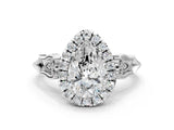 White gold Pear Halo Diamond Engagement Ring with Filigree Band and Four-Prong Setting_81