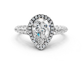 White gold Pear Halo Diamond Engagement Ring with Intricate Filigree Band and Four-Prong Setting_53