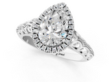 White gold Pear Halo Diamond Engagement Ring with Intricate Filigree Band and Four-Prong Setting_54