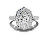 White gold Pear Halo Diamond Engagement Ring with Milgrain Band and Four-Prong Setting_67