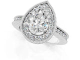 White gold Pear Halo Diamond Engagement Ring with Milgrain Pave Band and Four-Prong Setting_112