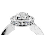 White gold Pear Halo Diamond Engagement Ring with Milgrain Pave Band and Four-Prong Setting_115
