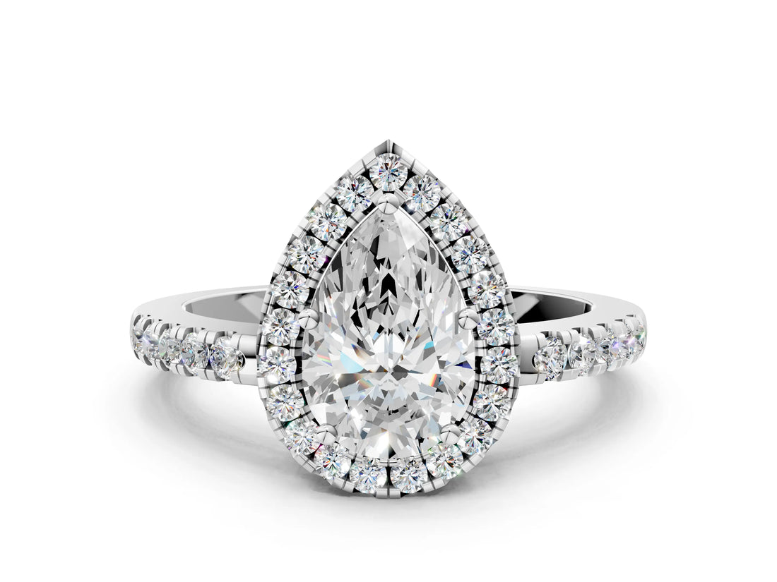 White gold Pear Halo Diamond Engagement Ring with Pavé Band and Four-Prong Setting_20
