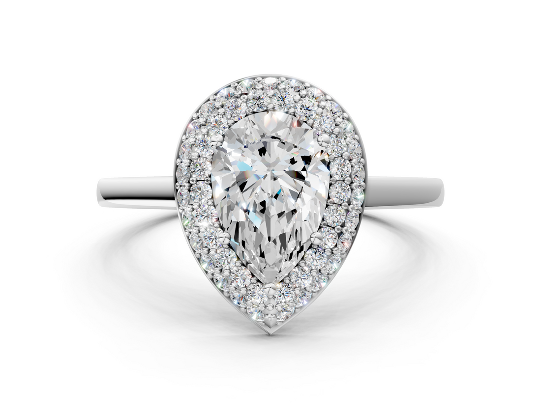 White gold Pear Halo Diamond Engagement Ring with Solitaire Band and Four-Prong Setting_18