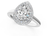 White gold Pear Halo Diamond Engagement Ring with Solitaire Band and Four-Prong Setting_21
