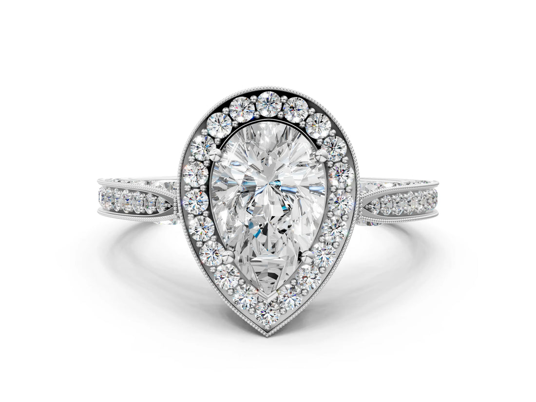 White gold Pear Halo Diamond Engagement Ring with Split Shank Band and Four-Prong Setting_6