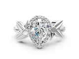 White gold Pear Halo Diamond Floral Band with Four-Prong Setting_112