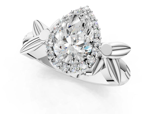 White gold Pear Halo Diamond Floral Band with Four-Prong Setting