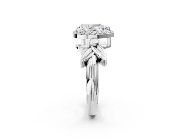 White gold Pear Halo Diamond Floral Band with Four-Prong Setting