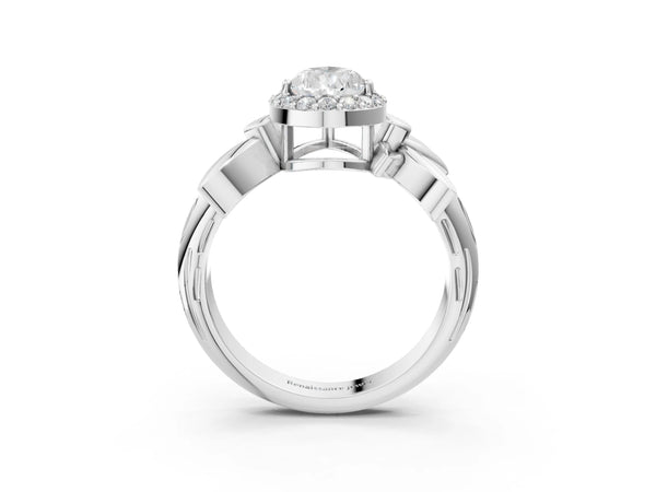 White gold Pear Halo Diamond Floral Band with Four-Prong Setting