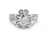 White gold Pear Halo Diamond Floral Split Shank Engagement Ring