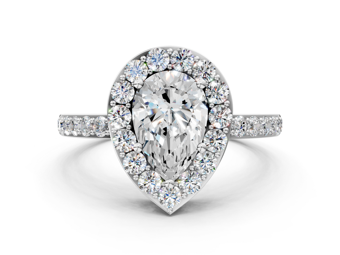 White gold Pear Halo Diamond Pavé Band Ring with Prong Setting_20