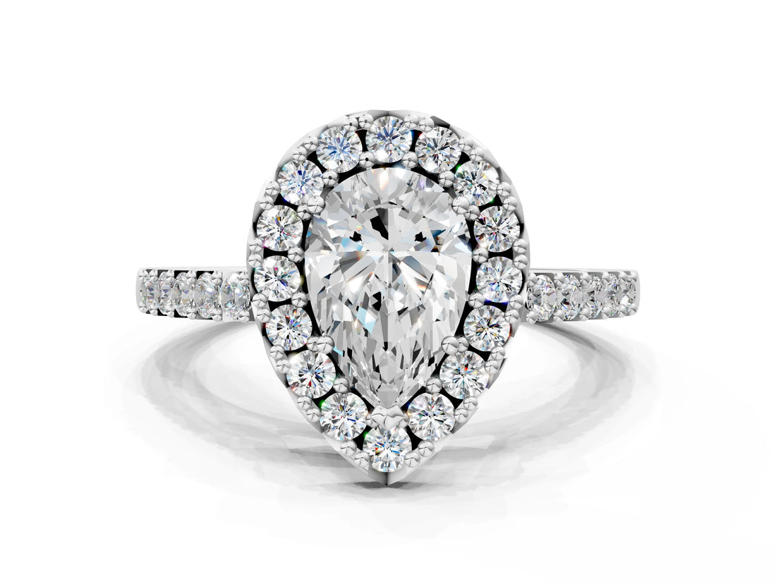 White gold Pear Halo Diamond Pavé Solitaire Ring_39