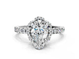 White gold Pear Halo Diamond Pave Band Ring with Four-Prong Setting_15
