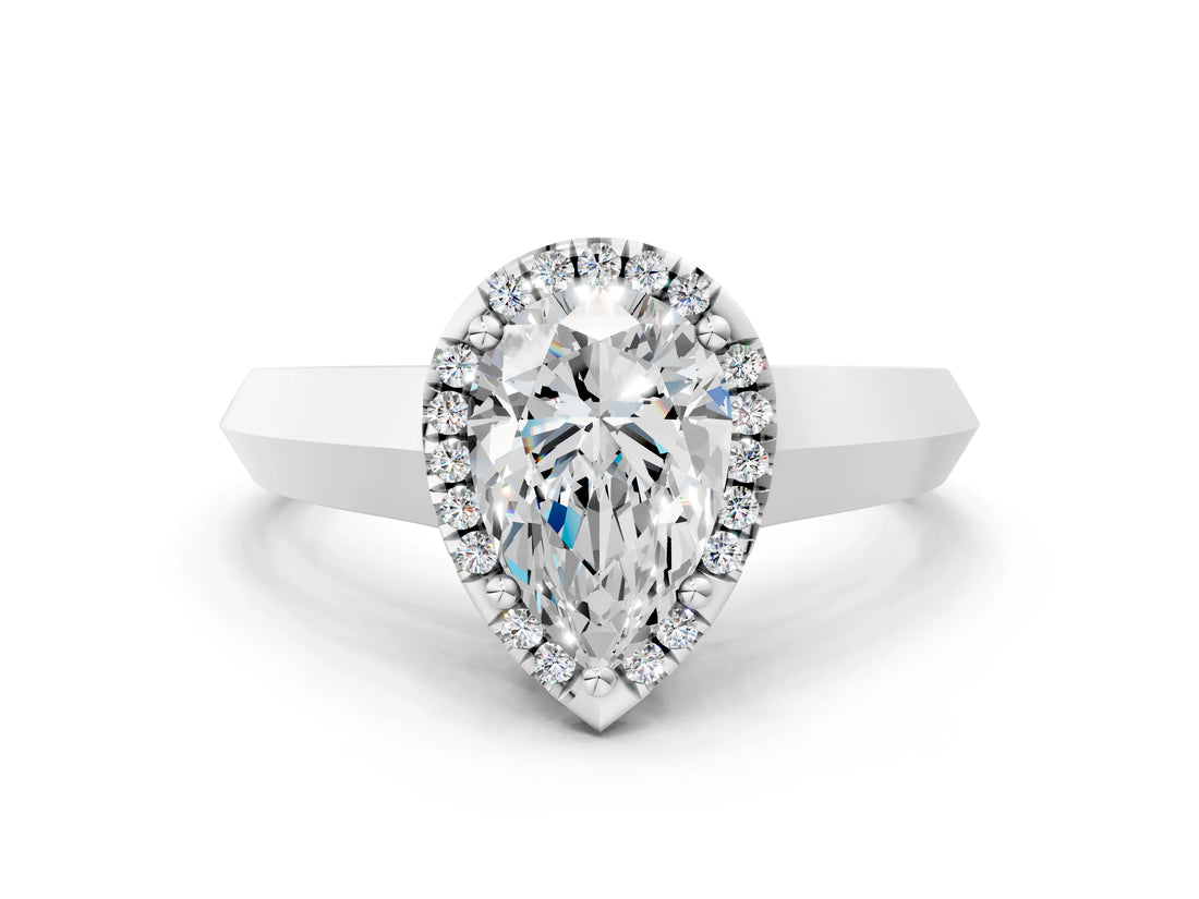 White gold Pear Halo Diamond Ring with Cathedral Band and Four-Prong Setting_80