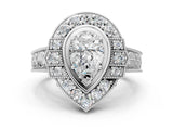 White gold Pear Halo Diamond Ring with Milgrain Bezel and Prong Setting_6