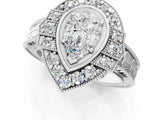 White gold Pear Halo Diamond Ring with Milgrain Bezel and Prong Setting_7