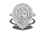 White gold Pear Halo Diamond Ring with Milgrain Edge and Round Prong Setting_26