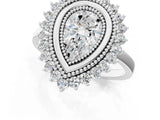 White gold Pear Halo Diamond Ring with Milgrain Edge and Round Prong Setting_27