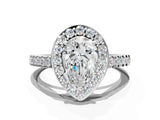 White gold Pear Halo Diamond Ring with Pavé Band and Three-Prong Setting_18