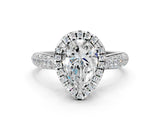 White gold Pear Halo Diamond Ring with Pavé Band_252