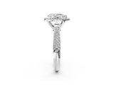 White gold Pear Halo Diamond Ring with Pavé Band_253