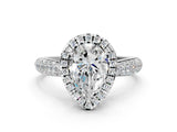White gold Pear Halo Diamond Ring with Pavé Band_276