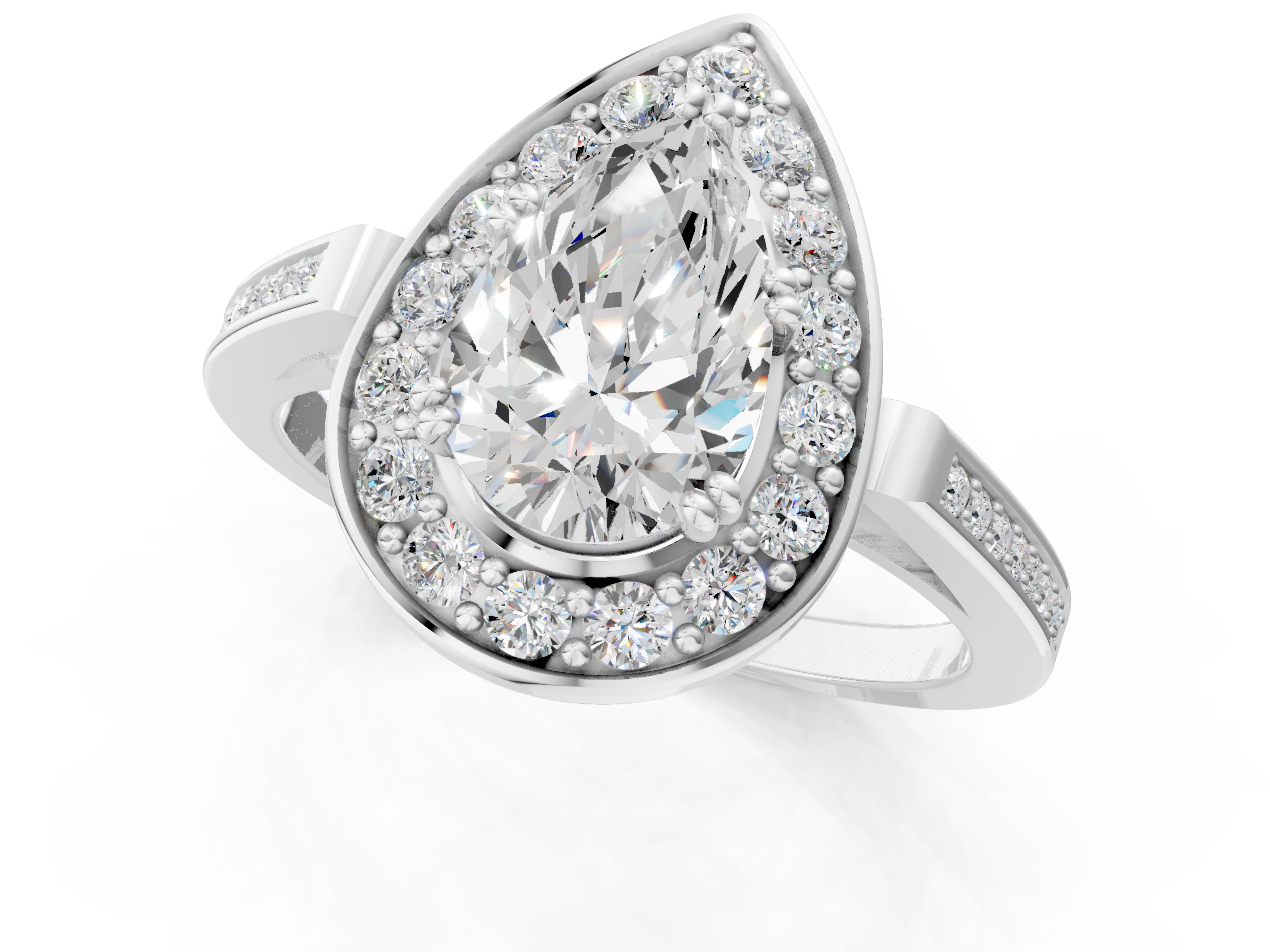 White gold Pear Halo Diamond Ring with Split Shank and Four-Prong Setting_68