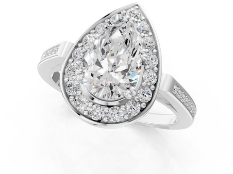 White gold Pear Halo Diamond Ring with Split Shank and Four-Prong Setting_68